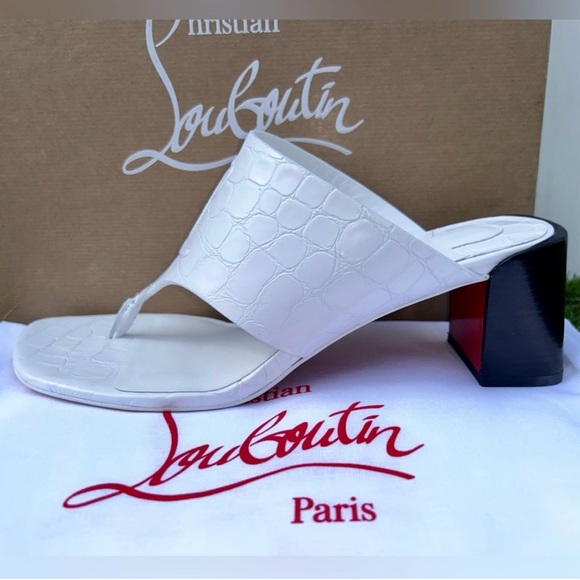 CHRISTIAN LOUBOUTIN CL TONGAMULE 55 SANDALS CL LOGO WHITE CROC LEATHER SZ 39 NEW - Picture 10 of 16